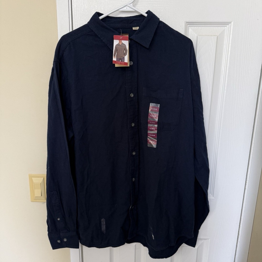 Woolrich 100% Cotton Chamois Shirt Men's XL Navy Blue Long Sleeve Button Up NWT